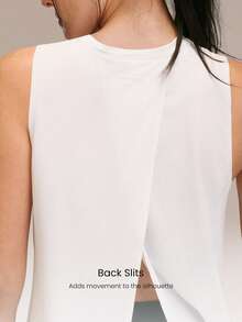 GLOWMODE Stay Breezy Lightweight Quick-Dry Mesh Hip-Length Regular-Fit Crossover-Back Tank Top For Running, Jogging, Gym, Tennis, Golf, And Daily Active Wear - White - View 3