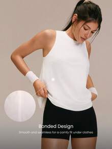 GLOWMODE Stay Breezy Lightweight Quick-Dry Mesh Hip-Length Regular-Fit Crossover-Back Tank Top For Running, Jogging, Gym, Tennis, Golf, And Daily Active Wear - White - View 4