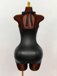 BamGleam Đầm nữ mùa Xuân/Hè 2026 mới, phối ren da PU, thiết kế cắt xẻ gợi cảm, ôm sát cơ thể, tôn lên đường cong quyến rũ, hoàn hảo cho phong cách đường phố thời trang, lý tưởng cho các buổi hẹn hò, tiệc tùng, lễ hội âm nhạc và các sự kiện thể thao. - màu đen - Xem 2