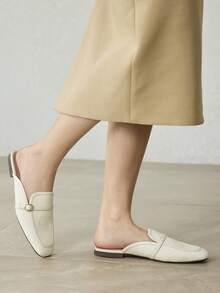 MOTF WOMEN'S SQUARE TOE CONTRAST BINDING BUCKLE DETAIL FLATS SPRING SHOES SPRING BREAK EASTER SPRING SHOES - Off-white - View 8