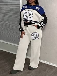 Slaydiva Conjunto esportivo feminino casual estilo streetwear, caimento solto, 2 peças, adequado para outono/inverno - Multicolorido - Ver 4