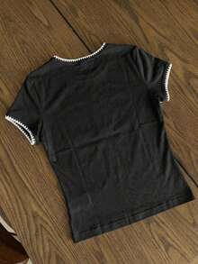 SHEIN EZwear 3件組女款休閒白色與棕色對比色T恤，時尚夏季日常舒適棉質上衣，度假搭配必備 - 彩色 - 查看 8