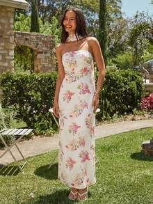 KARISMINA 女士春夏时尚优雅休闲浪漫度假派对婚礼宾客连衣裙，碎花连衣裙、米色连衣裙和粉色连衣裙 - 彩色 - 查看 12