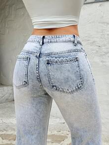 Rivivi 休闲水洗蕾丝边喇叭牛仔裤 - 淺色水洗藍 - 查看 3