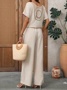 EMERY ROSE Conjunto de camisa y pantalones casuales de vacaciones para mujer - Caqui - Ver 3