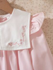 Souflis Souflis Girls' Vintage French Style Pink Fairy Summer Party Dress,Loose Floral Embroidery Lace Trim Contrast Collar Long Sleeve Casual School Photography - Pink - View 7