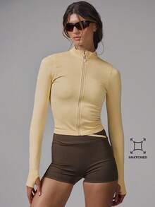 Musera Sport High Neck Seamless BBL Longline Jacket Sport Workout Gym Pilates Fitness Daily Casual Banana Pudding - Pale Yellow - View 1