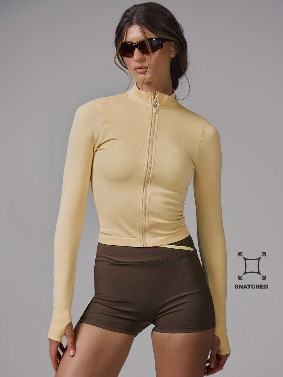 Musera Sport High Neck Seamless BBL Longline Jacket Sport Workout Gym Pilates Fitness Daily Casual Banana Pudding - Pale Yellow - View 1