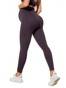 SHEIN Pantalones de chándal de cintura alta y ajustados para maternidad - Púrpura polvoriento - Ver 2
