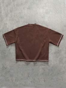 ROMWE MEN Essentials Men's Casual Loose Fit T-Shirt With Dropped Shoulder And Curved Line Design, Street Style - Brown - View 10