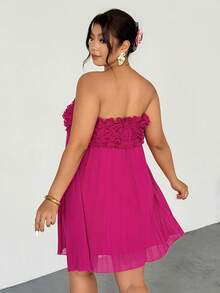 Firerie Plus Size Elegant Solid Color Pleated Hem Tube Dress For Summer Strapless Dress Hot Pink - Hot Pink - View 2