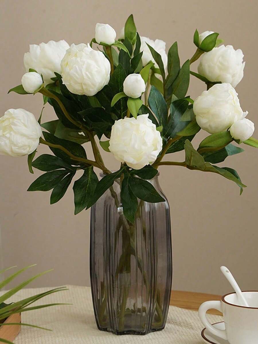 5支仿真牡丹花束，栩栩如生，仿真花，适合家居装饰、情人节礼物、母亲节礼物、婚礼中心装饰、派对装饰、婚礼花束、办公室装饰、卧室和客厅布置。