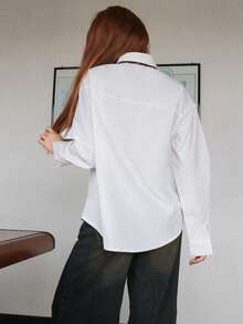 SILVIA DI SANTO 女式白色束腰长袖衬衫（配领带） - 白色 - 查看 2