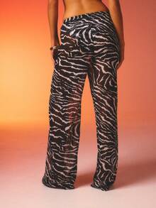 Aralina 夏季女士全无衬里透明斑马纹印花派对假日度假裤 - 黑與白 - 查看 2
