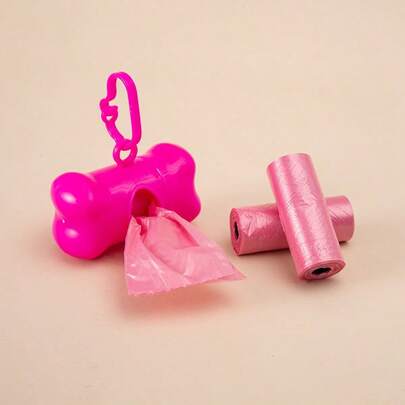 1 dụng cụ nhặt chất thải hình xương cho thú cưng + 2 cuộn/30 túi đựng phân chó dùng một lần màu trơn, thích hợp sử dụng ngoài trời.