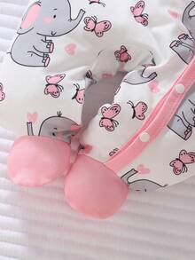 Bộ 5 món cho bé gái sơ sinh, áo liền quần dài tay cài khuy và quần, vải dệt kim, họa tiết voi dễ thương in kỹ thuật số, tông màu hồng. - Hồng - Xem 8