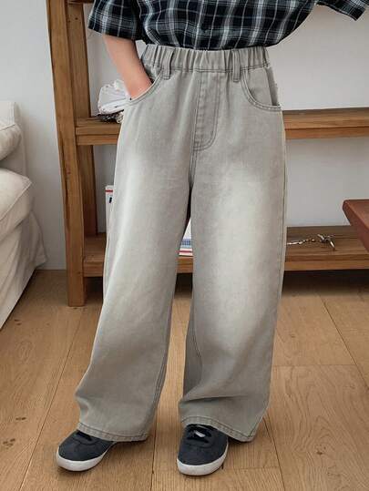 DAZY Tween Boys' Elastic Waist Pockets Wide Leg Loose Casual Jeans