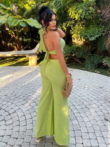 SHEIN SXY Women's Vacation Casual Backless Halter Jumpsuit - Black - View 2