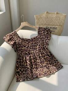 SHEIN Girls' Blue Cap Sleeve Shirt, Fashionable Summer Tops, Soft & Stylish Design, Versatile For Vacation, Travel, Campus And Daily Wear - Multicolor - View 1