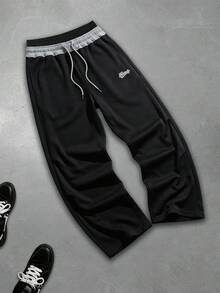 GALLERY FADE Men's Letter Print Drawstring Waist Loose Casual Sweatpants - Black - View 3