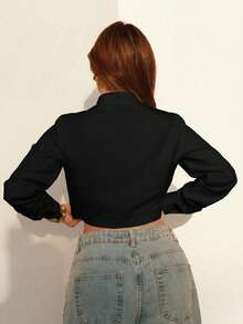 Women's Casual Solid Color Short Blouse For Commuting - Black - View 2