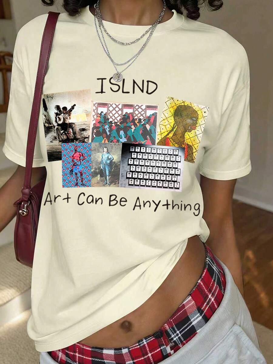 INAWLY 新款夏季街头风系列,抽象图案印花短袖T恤 - 米色 - 查看 1