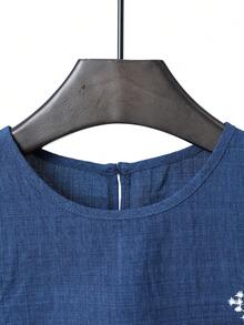 Franclia 假日休闲度假数码印花提花宽松吊带背心和直筒裤两件套 - 藏蓝色 - 查看 7