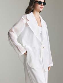 Ontre 2026春夏女士翻领长袖单扣薄款西装外套，梭织面料，适合情人节、婚礼季、办公穿着、度假装扮 - 白色 - 查看 5