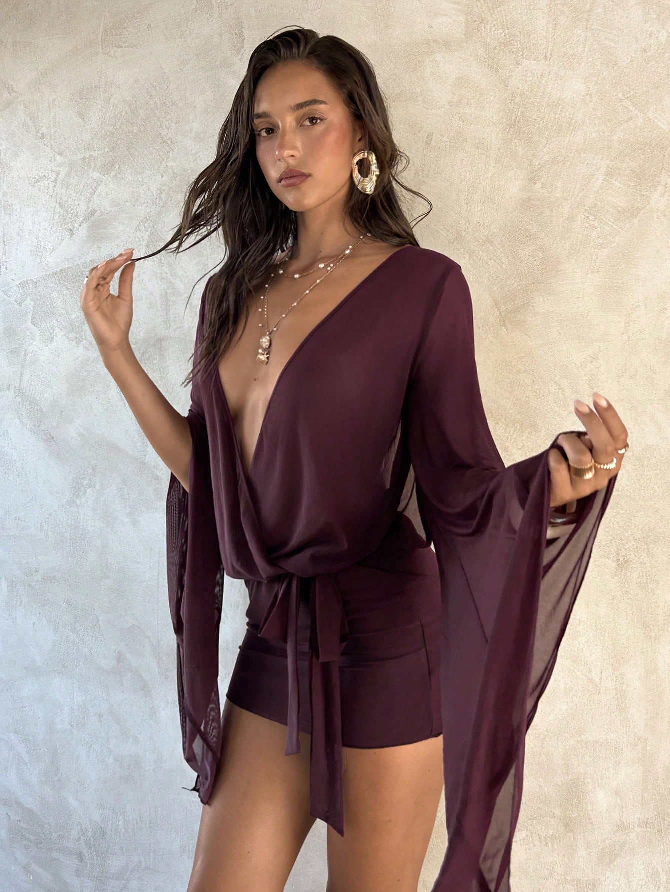 Burgundy backless cover-up