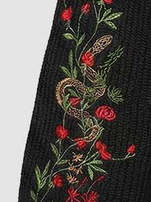 ROMWE Goth 自然哥特风植物刺绣短款背心开衫 - 黑色 - 查看 3