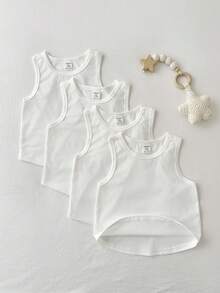 Loomiva Set de 4 piezas de chaleco sin mangas de punto suave de unicolor para bebé niño - Blanco - Ver 8