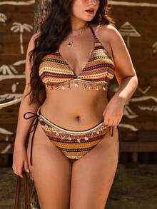 Swim Vcay Plus Size Women Striped Sexy Set - Multicolor - View 3