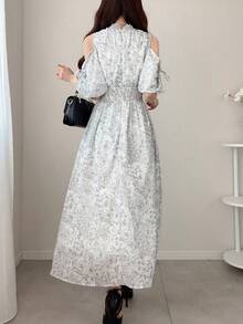 FRIFUL Đầm xòe eo ôm dáng họa tiết hoa nhí mùa hè/xuân dành cho nữ, kiểu dáng đa năng và tôn dáng. - trắng - Xem 2