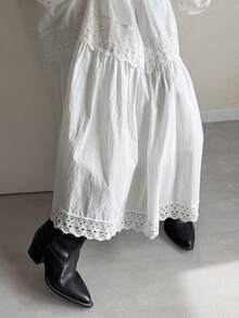 FRIFUL Women's Contrast Lace Maxi Flared Skirt - White - View 12