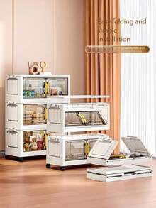 1 Tủ đựng đồ gấp gọn, không cần lắp đặt, nhiều tầng, tủ quần áo di động cho phòng khách, phòng ngủ, đựng quần áo, đồ chơi, tiết kiệm không gian, có thể gấp gọn. - Trà trong suốt - Xem 2