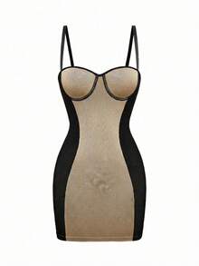 SHEIN Đầm ôm sát người kiểu áo hai dây phối màu tương phản dành cho nữ - Nhiều màu - Xem 1