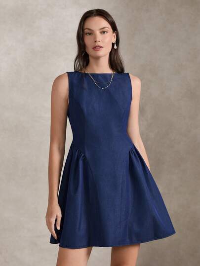 Briarwyn Vestido de verano de longitud media, sin mangas, con cintura ceñida y unicolor elegante para mujer