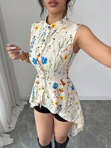 Elenzga Elegant Summer Shirt With Woven Print For Women - Apricot - View 5