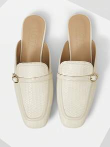 MOTF WOMEN'S SQUARE TOE CONTRAST BINDING BUCKLE DETAIL FLATS SPRING SHOES SPRING BREAK EASTER SPRING SHOES - Off-white - View 4