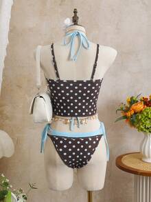 Bellisia Bộ bikini 3 mảnh gợi cảm, dây mảnh, buộc dây bên hông, hở lưng, kiểu dáng thường ngày, họa tiết chấm bi, dành cho nữ, năm 2026. - Nhiều màu - Xem 2