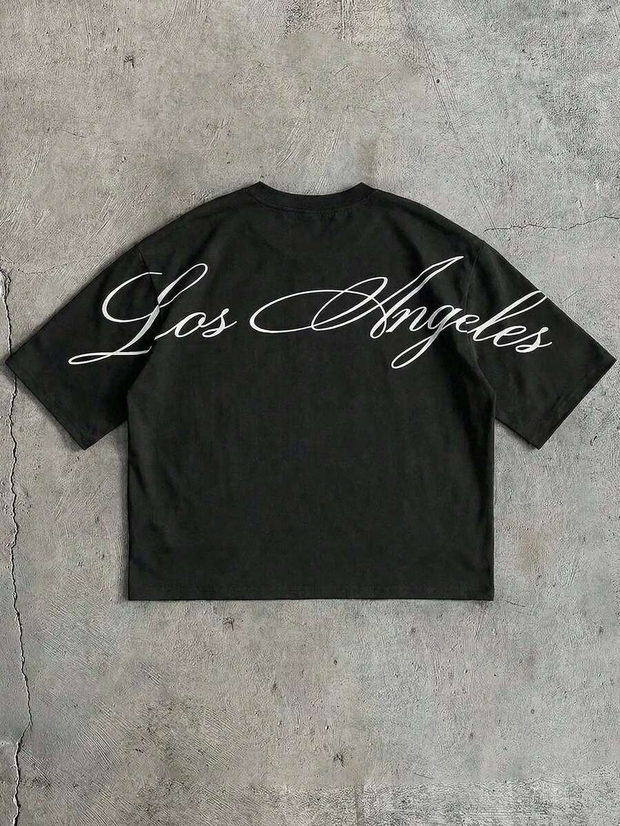 AXEPEAK 男士圆领字母印花休闲百搭日常短袖T恤 - 黑色 - 查看 1