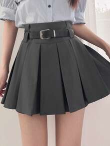 FRIFUL Women's Summer/Spring Solid Color Pleated Short Lining Shorts, Loose Casual Versatile Slim Fit Mini Skirt - Grey - View 4