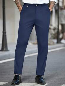 Manfinity Bizformal Men's Navy Blue Business Casual Pants - Navy Blue - View 4