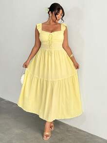 Firerie 大码优雅纯色无袖连衣裙 - 黃色 - 查看 9