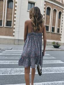 Nöista Women's Floral Print Ruffle Hem Spaghetti Strap Vacation Dress - Blue - View 2