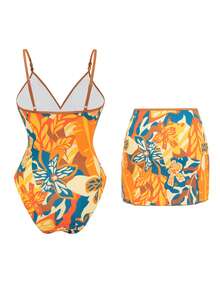 Swim Oasis 女士V领露背性感连体泳衣沙滩裙两件套 女士度假套装 泳池套装 女士夏季套装 女士泳装 夏季泳衣罩衫 - 彩色 - 查看 2