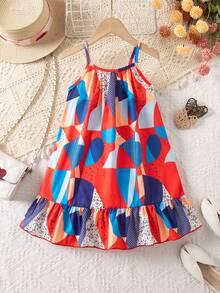 SHEIN 女童粉色条纹蝴蝶结无袖连衣裙：百搭休闲装，可爱幼儿连衣裙，饰有蝴蝶结图案，非常适合玩耍、家庭出游、休闲聚会和日常穿着。时尚设计，搭配同款包包，打造舒适可爱的日常造型。 - 彩色 - 查看 2