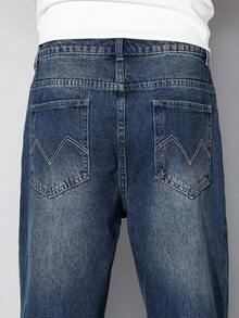 Manfinity Homme Quần jeans nam ống đứng màu xanh nhạt kiểu retro vintage thường ngày. - Rửa trung bình - Xem 8