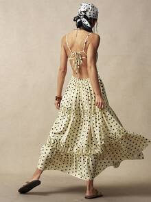 Bohemela Boho Casual Yellow Woven Polka Dot Women's Maxi Dress, Valentine's Day Outfit, Women's Vacation Outfit, Concert Outfit, Women's Holiday Outfit, Back-To-School Outfit, Summer Dress, Carnival Costume, Women's Spring Outfit - Yellow - View 7