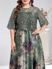 Reflora Đầm ren họa tiết hoa thanh lịch cỡ lớn, thích hợp cho mùa hè. - màu xanh lá - Xem 10